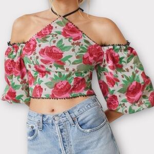 Anthropologie Women’s Frida Top Blouse Large Off Shoulder Floral Cropped NWT